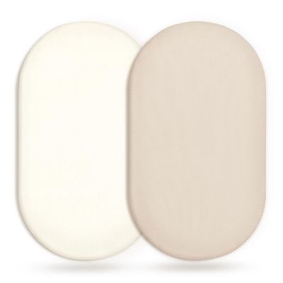 GRSSDER Stretchy Ultra Soft Fitted Bassinet Sheet 2 Pack, Universal Fit for Bassinets Baby Cradle Moses Basket Oval Rectangle Mattress Safe and Snug, Jersey Bassinet Sheets for Girls, Cream/Beige