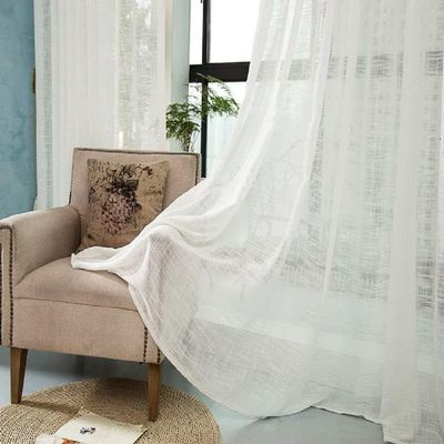 HooHero White Simple Linen 50 Width Sheer Curtains Bedroom Kids Nursery Room Decor Tulle Drapes
