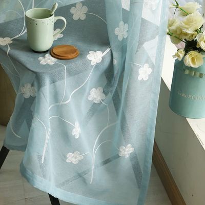 HooHero Blue Modern Simple Exquisite Floral Pattern Embroidered 50 Width Sheer Curtains Bedroom Kids Nursery Room Decor