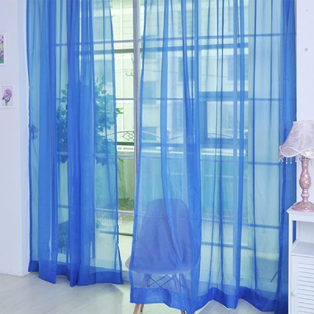 HooHero Blue 1 50 Width Sheer Curtains Bedroom Kids Nursery Room Decor Solid Colors Panels Drapes