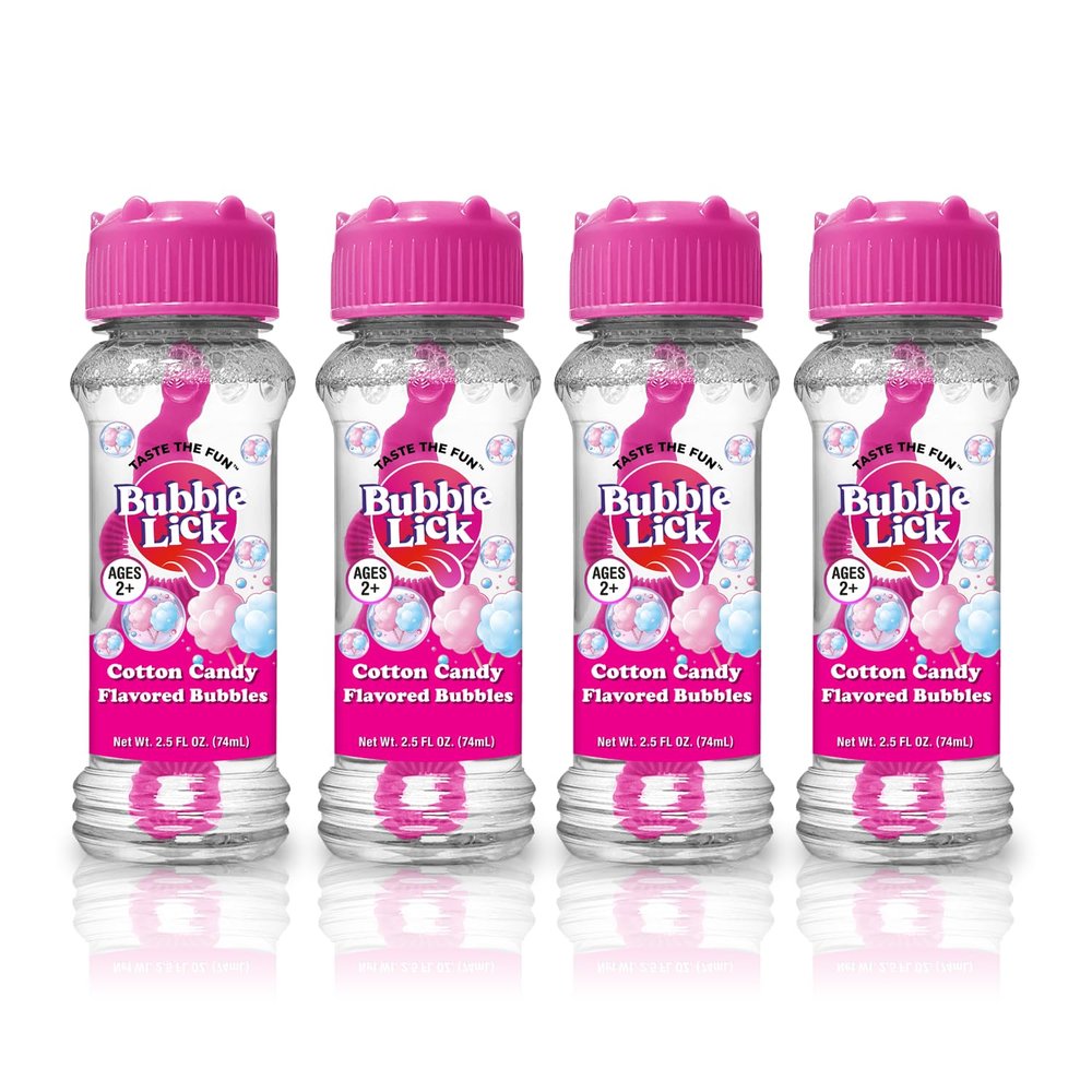 Bubble Lick Cotton Candy Flavored Bubbles 4 Pack USA Made Safe to Lick Fun for Kids Families and Dog