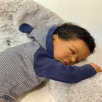 Anano 19 Inch Realistic Silicone Reborn Baby Dolls Black Boy Toddler Mixed Race African American Boy Reborn Doll Gift Biracial Baby Doll with Soft Hair for Kids 3+