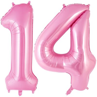 Pink Number 14 Balloon, 40 Inch Big Large Foil Helium Number Balloons, Giant Mylar Number 14 Balloons for 14 Years Old Birthday Party Decorations Supplies Anniversary
