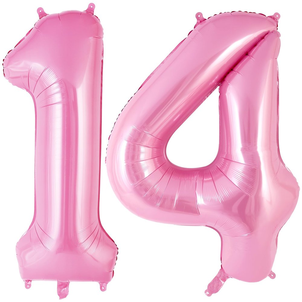 Pink Number 14 Balloon, 40 Inch Big Large Foil Helium Number Balloons, Giant Mylar Number 14 Balloons for 14 Years Old Birthday Party Decorations Supplies Anniversary
