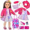 K.T. Fancy 18 Inch American Doll Clothes and Accessories, Doll Travel Suitcase Playset for Girls, Cute Travel Doll Clothes for 18 Inch Girl Doll(Not Include Doll & Shoes), Pink view 1