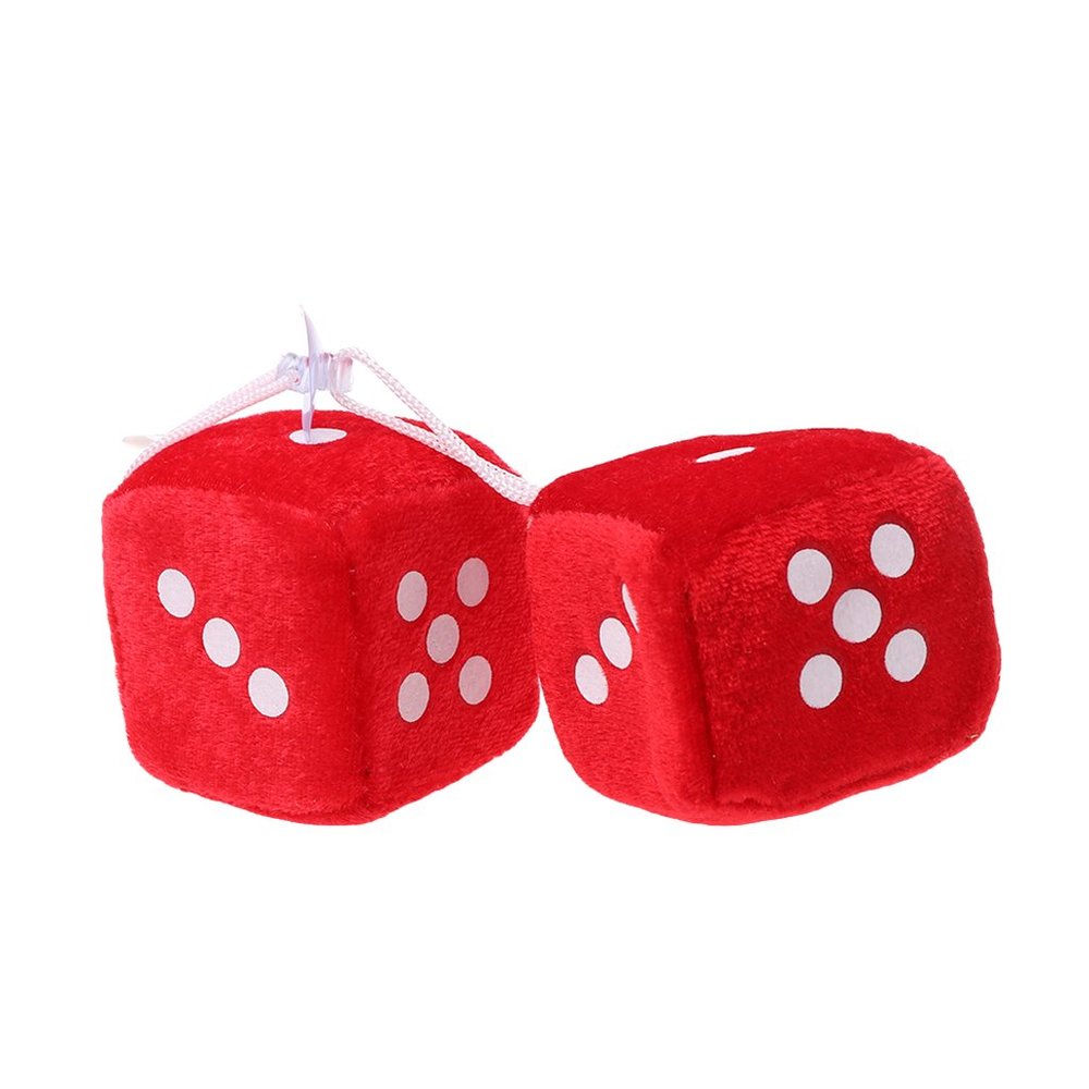 Vacatga 1 Pair Fuzzy Dots Rear View Hanger Decoration Car Styling Accessorie Red Fuzz, 6*6*6 cm