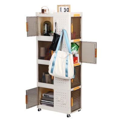 4 Tier Storage Bins,Stackable Storage Bins with Wheels Folding Storage Boxes, Collapsible Storage Bins, Closet Organizers and Storage for Living Room,Kitchen,Office,Dorm[US Warehouse] White