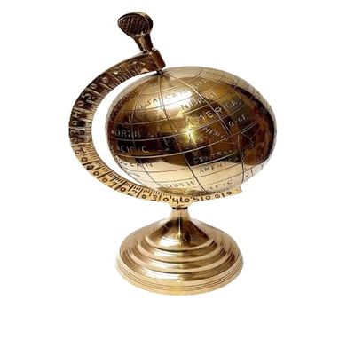 5 Inch Approx. Golden Pure Solid Brass Small World Globe Handmade Materials: Brass, Metal