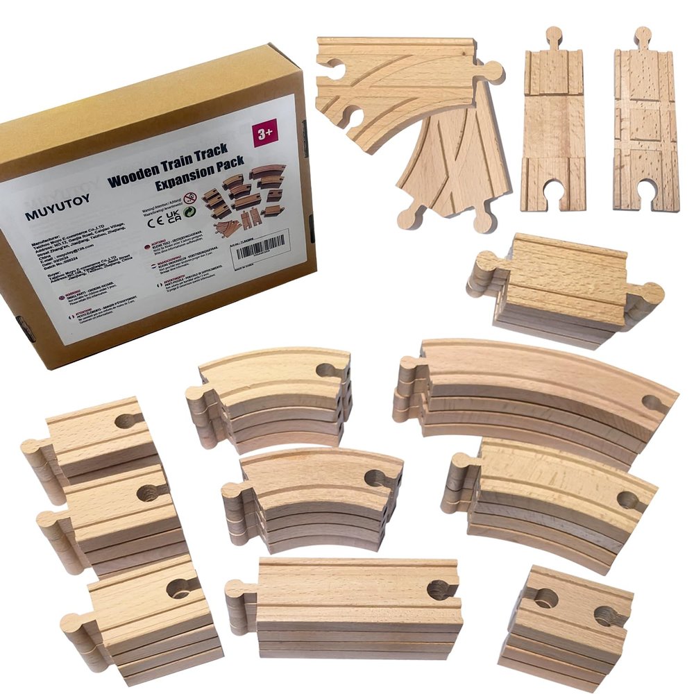 44 Pcs Wooden Train Track Expansion Pack