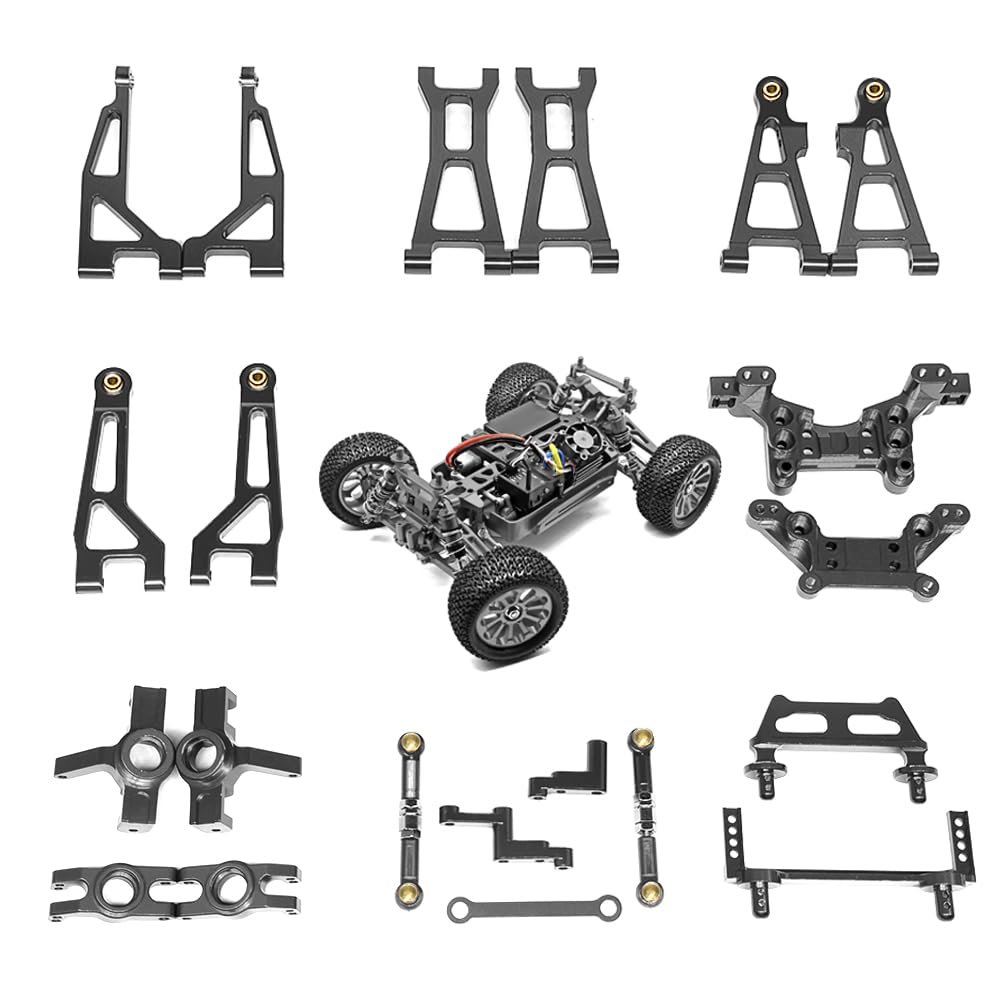 RWLZLB Swing Arm Shock Mount Body Pillar Steering Rod Kit, Metal Aluminum Alloy Upgrade Accessories Spare Part, for Hyper GO BEZGAR Jetwood H16BM H16GT H16DR 1/16 RC Car (10 Sets Titanium)