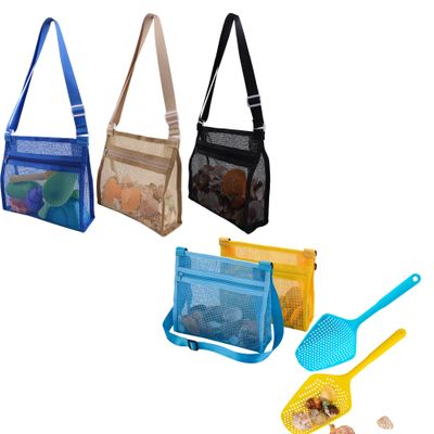 MUYIZI 7 Pcs Beach Mesh Shovel & Bags for Shell Collecting, Kids & Families, Unisex, Multicolor, Mesh Sand Filter Scoopers, Zipper Opening, All Seasons, Casual/Outdoor, Plastic, Beach Tools