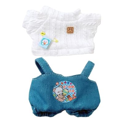niannyyhouse Sweater Bib Pants Cowboy Bear Outfit 10cm~15cm 20cm 40cm Plush Doll Clothes Doll Accessories (White 20cm)