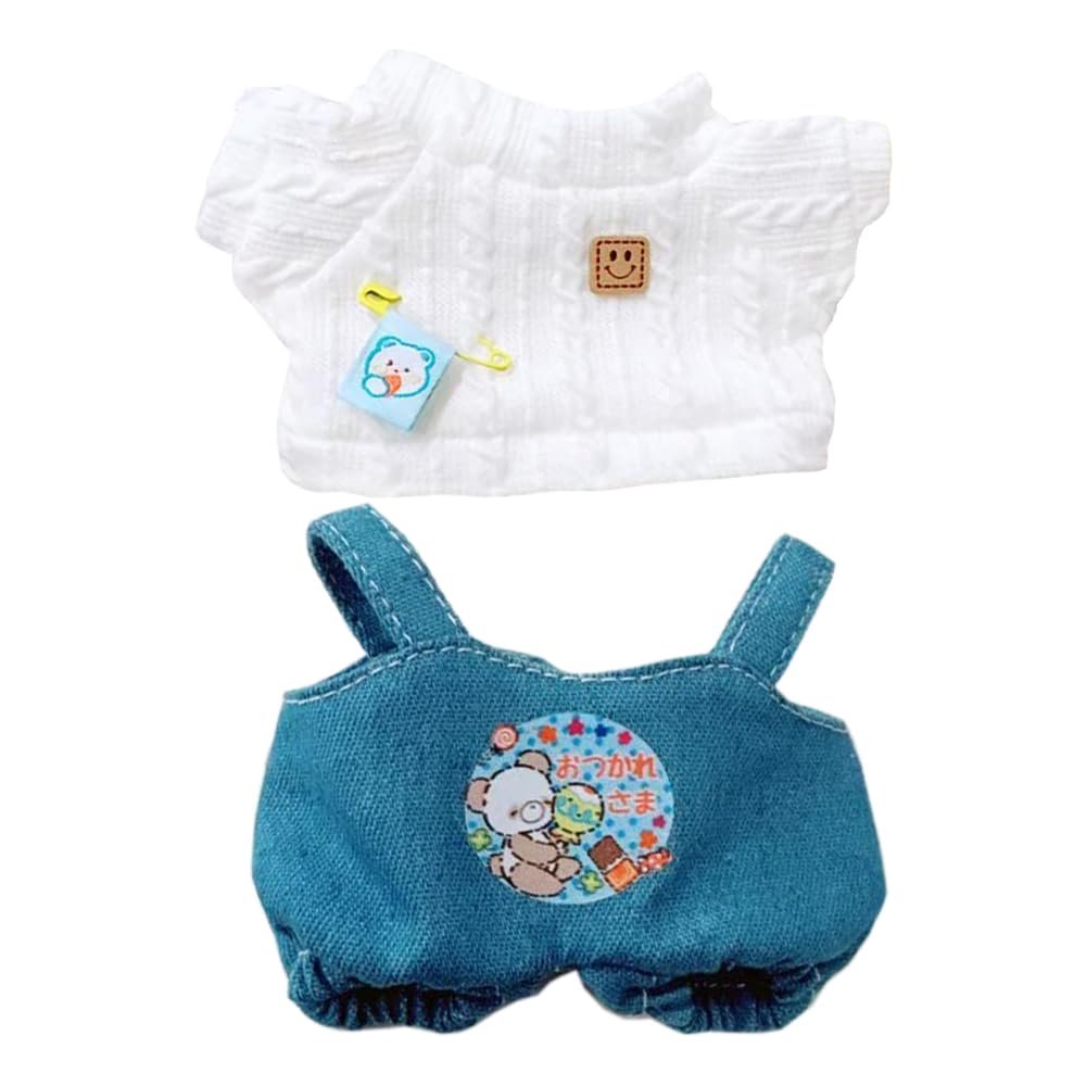 niannyyhouse Sweater Bib Pants Cowboy Bear Outfit 10cm~15cm 20cm 40cm Plush Doll Clothes Doll Accessories (White 20cm)