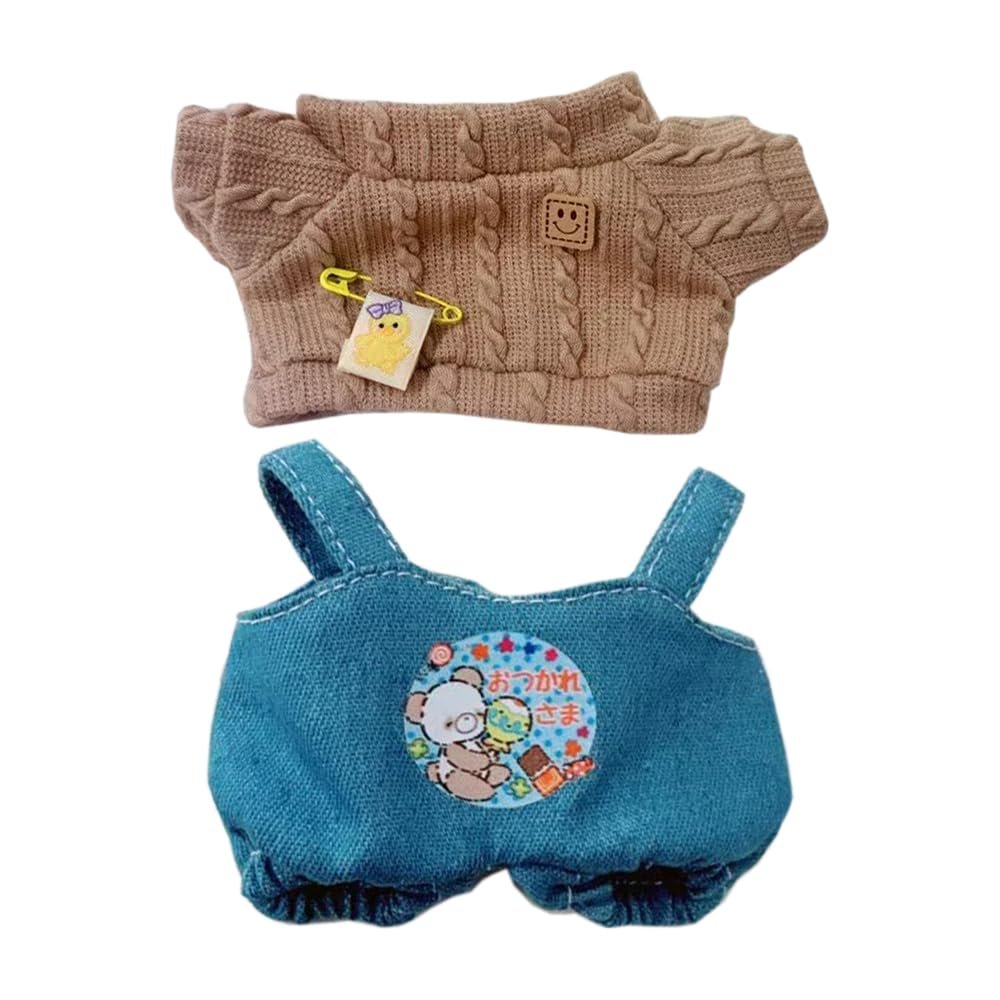 niannyyhouse Sweater Bib Pants Cowboy Bear Outfit 10cm~15cm 20cm 40cm Plush Doll Clothes Doll Accessories (Brown 40cm)