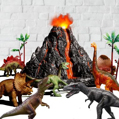 TOYSXYIN Large Volcano Set with 9 Realistic Dinosaur Action Figures for Kids 2 3 4 5 6 8 10 Years, Simulated Volcanic Eruptions w/Sounds, Volcano Can Store Dinos, Gift for Toddlers Boys & Girls