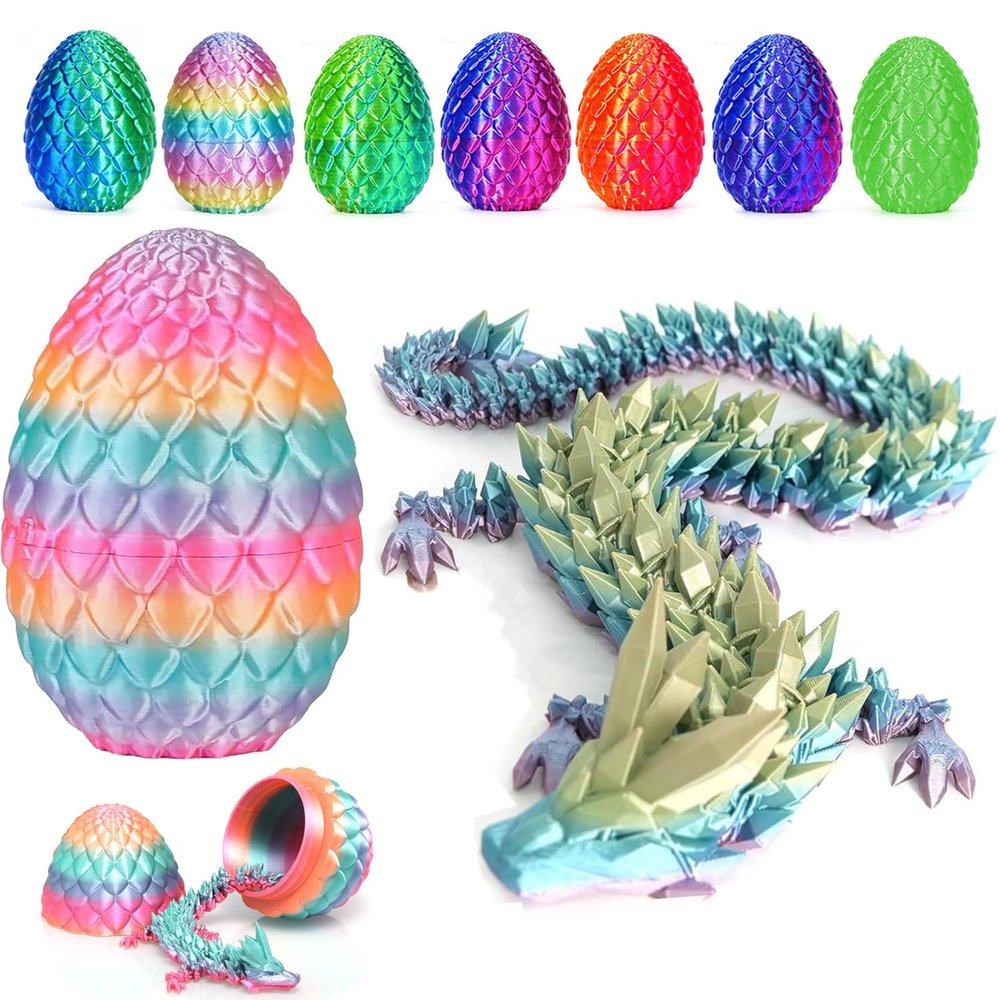 3D Printed Dragon Easter Egg,8.5in. Articulated Crystal Dragon Fidget Toy,Perfect Basket Essentials Stuffers (1set & 12inch CandyMulti, L8.5inch Dragon&H3.5inch Egg)