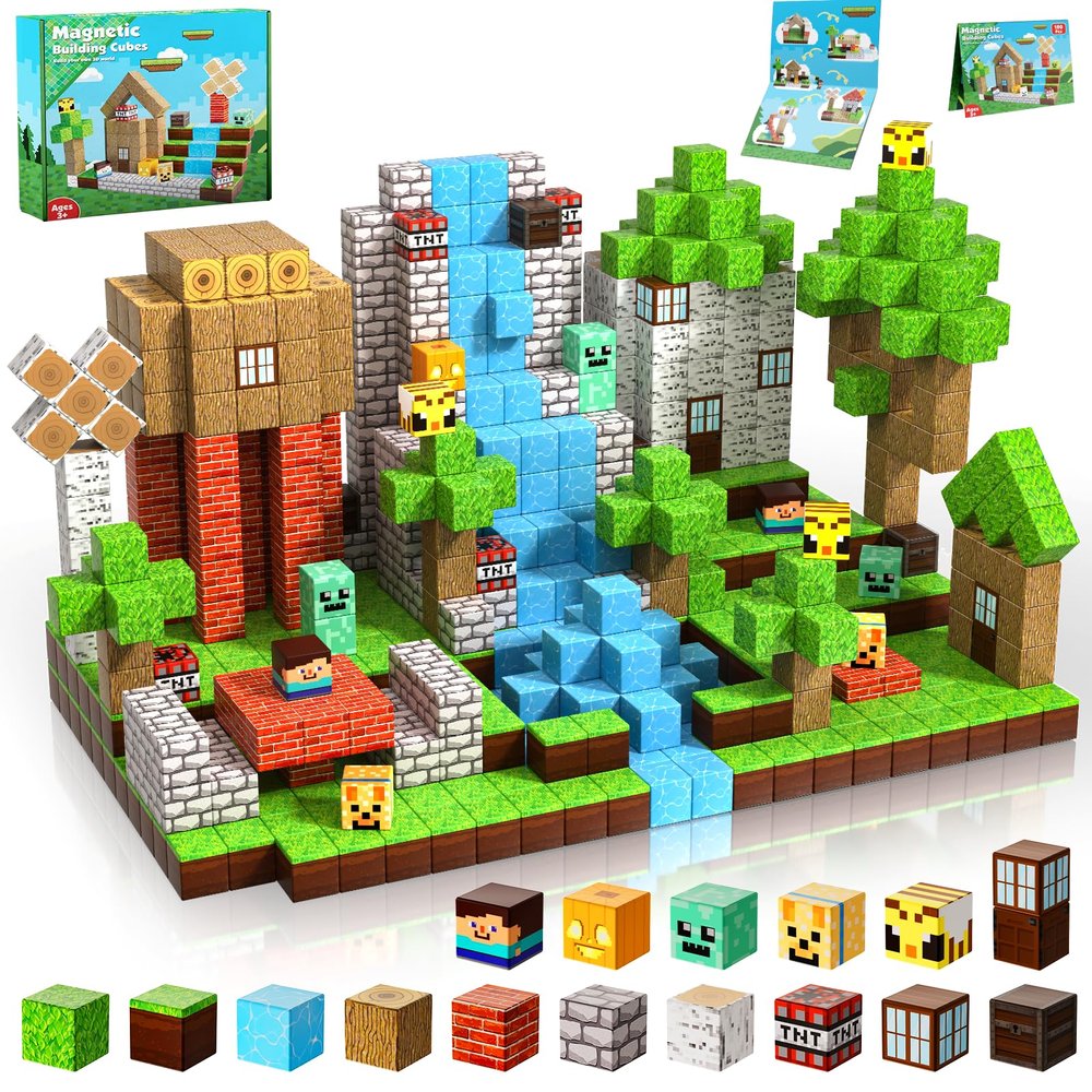 ToyUnited Magnetic Blocks-100PCS Magnetic Building Blocks Magnet Cube Toys Stacking,Build Forest World Set,STEM Montessori Sensory Toys for Kids Boys Girls Age 3 4 5 6 7 8 9 10 Christmas Birthday Gift