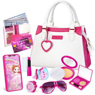 Shemira Play Purse for Little Girls, Princess Pretend Toys for Kids 3 4 5 6 7 8 Years Old, Christmas & Birthday Gift for Girls Age 3-5 4-6 6-8, Toddler Purse with Accessories, Kids Toy Purse, White