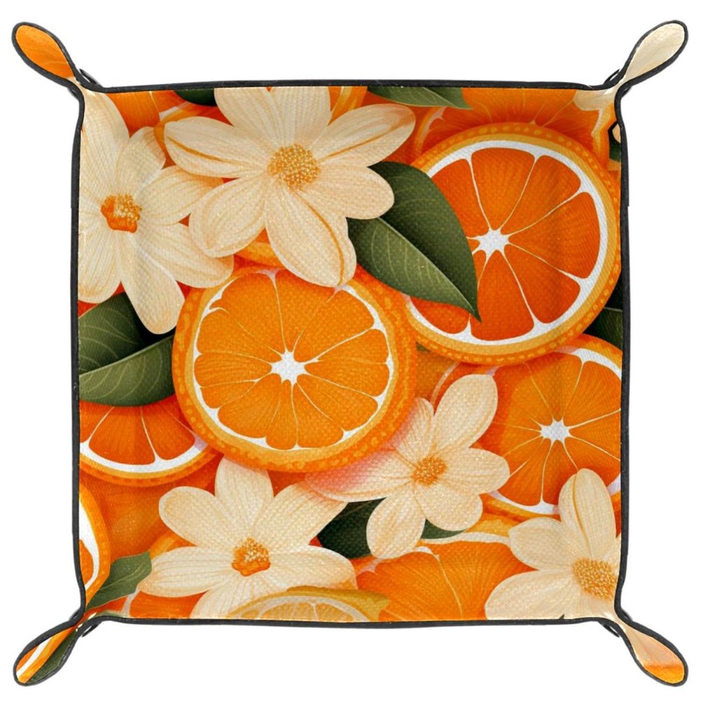 Fresh Oranges Microfiber Leather Dice Trays Folding for RPG DND Table Games, Leather Dice Holder Storage Box Portable Folding Rolling Dice Tray, 20.5x20.5cm