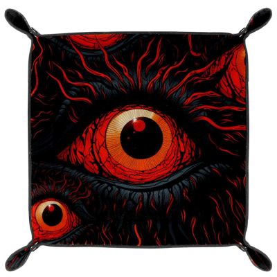 Microfiber Leather Dice Trays Holder for Dice Games Like RPG DND, Halloween Eyeball Z Dice Holder Storage Box Portable Folding Rolling Dice Tray, 16x16cm