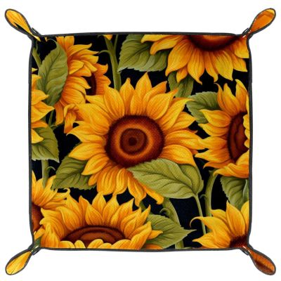 Bright Sunflowers Microfiber Leather Dice Trays Folding for RPG DND Table Games, Leather Dice Holder Storage Box Portable Folding Rolling Dice Tray, 20.5x20.5cm