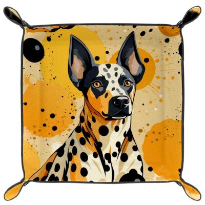 Microfiber Leather Dice Trays Holder for Dice Games Like RPG DND, Cartoon Orange Dalmatian Dice Holder Storage Box Portable Folding Rolling Dice Tray, 16x16cm