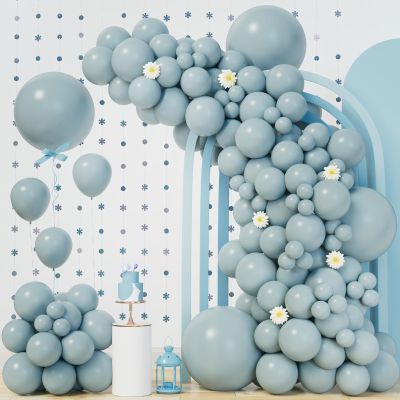 140Pcs Dusty Baby Blue Balloon Arch Garland Kit,Slate Fog Baby Blue 5/10/12/18 Inch Balloons for Men Boy Baby Shower Bridal Shower Birthday Party Decorations