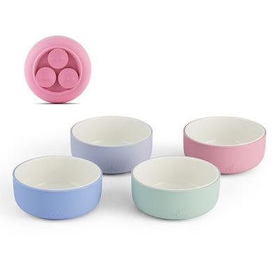 Elk and Friends Kids Porcelain Bowls with Silicone Suction Sleeve | Kids/Toddler/Baby Feeding | Microwave & Dishwasher Safe | Non slip | Cereal/Soup/Snack Dishes & Dinnerware