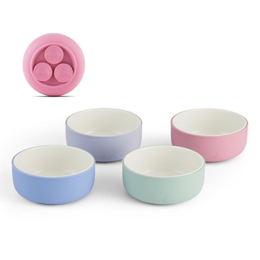 Elk and Friends Kids Porcelain Bowls with Silicone Suction Sleeve | Kids/Toddler/Baby Feeding | Microwave & Dishwasher Safe | Non slip | Cereal/Soup/Snack Dishes & Dinnerware