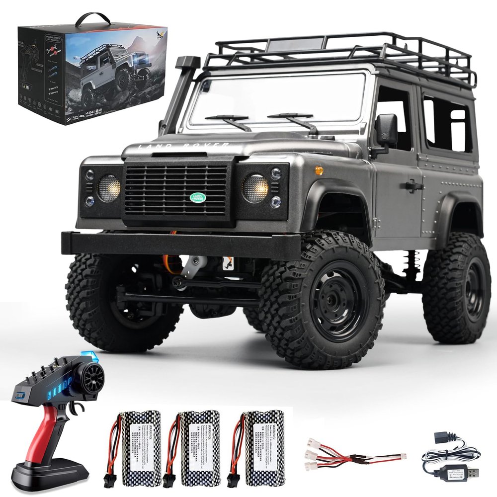 Hylukon MN99S RC Rock Crawler, 1:12 Scale D90 Land Rover Defender 4WD Off-Road RC Truck with 3PCS 1200Mah Batteries, Upgraded 280 Motor 4-Link Suspension