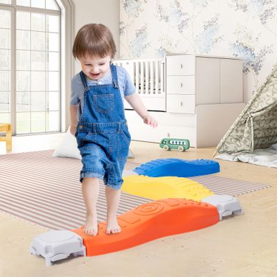 8Pcs Stepping Stones for Kids Balance Beam Toddler Non-Slip Plastic Balance Stepping Stones Sensory Toys for Toddlers, Indoor or Outdoor Play, for Age 3-5 Years, Orange Blue