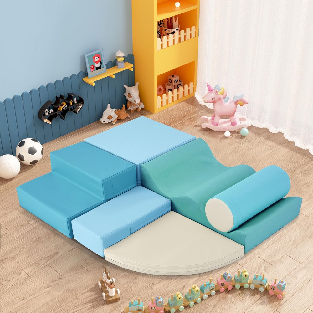 Virubi 6 Piece Soft Climb and Crawl Activity Playset, Toddler Climbing Toys Indoor,Soft Play Equipment, Foam Climbing Toys for Toddlers 1-5 (Blue)