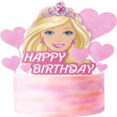 11 Pcs Pink Glitter Happy Birthday Girl Cake Topper Set - Heart-Shaped Party Supplies and Decorations