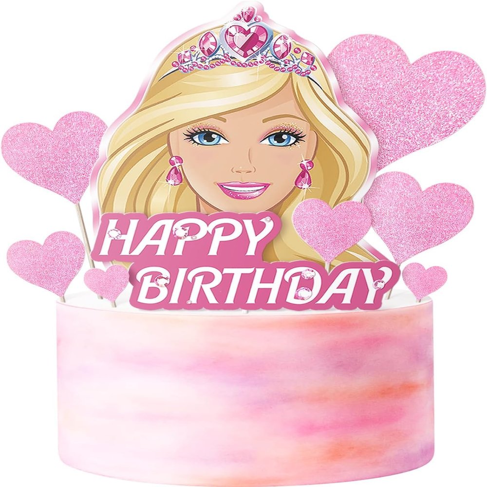 11 Pcs Pink Glitter Happy Birthday Girl Cake Topper Set - Heart-Shaped Party Supplies and Decorations