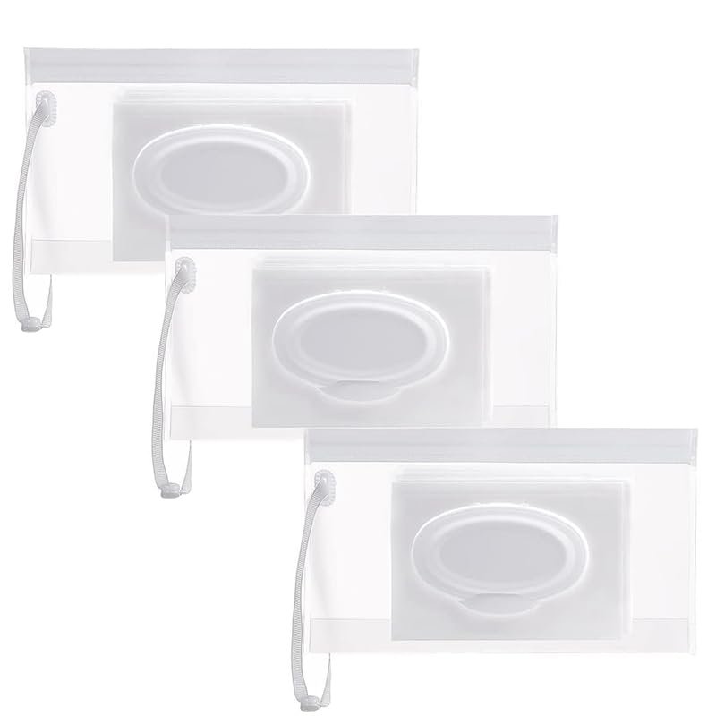 1/3Pcs Refillable Reusable Wet Tissue Holder Baby Wipes Pouch Dispenser Container Bag for Travel Stroller (3Pcs)