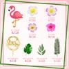 14 PCS Flamingo Cake Toppers Artificial Flower Palm Leaves Cake Decoration for Birthday Summer Tropical Hawaiian Themed Supplies (1) view 2