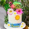 14 PCS Flamingo Cake Toppers Artificial Flower Palm Leaves Cake Decoration for Birthday Summer Tropical Hawaiian Themed Supplies (1) view 3