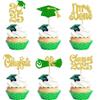 24 Pack 2025 Graduation Cupcake Toppers Glitter Congrats Grad Class Of 2025 Cupcake Picks I Am Done Cake Decorations for Graduation Theme Party Decorations Supplies Gold Green view 1