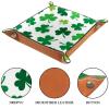 Lucky Clover Leaves Pattern Microfiber Leather Dice Trays Folding for RPG DND Table Games, Leather Dice Holder Storage Box Portable Folding Rolling Dice Tray, 20.5x20.5cm view 3