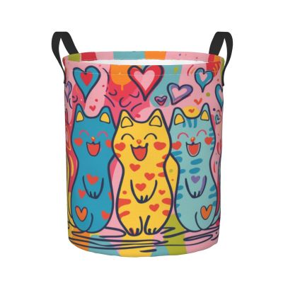Foruidea Cartoon Cat Style Laundry Basket,Laundry Hamper,Collapsible Storage Bin, Oxford Fabric Clothes Baskets,Nursery Hamper For Home,Office,Dorm,Gift Basket, Medium