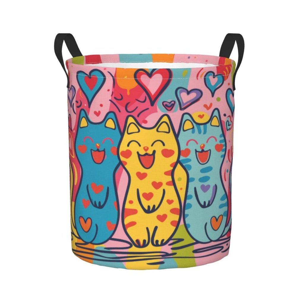 Foruidea Cartoon Cat Style Laundry Basket,Laundry Hamper,Collapsible Storage Bin, Oxford Fabric Clothes Baskets,Nursery Hamper For Home,Office,Dorm,Gift Basket, Medium