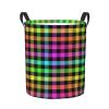 Foruidea Neon Plaid Pattern Laundry Basket,Laundry Hamper,Collapsible Storage Bin, Oxford Fabric Clothes Baskets,Nursery Hamper For Home,Office,Dorm,Gift Basket, Medium view 1