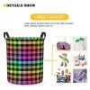 Foruidea Neon Plaid Pattern Laundry Basket,Laundry Hamper,Collapsible Storage Bin, Oxford Fabric Clothes Baskets,Nursery Hamper For Home,Office,Dorm,Gift Basket, Medium view 3