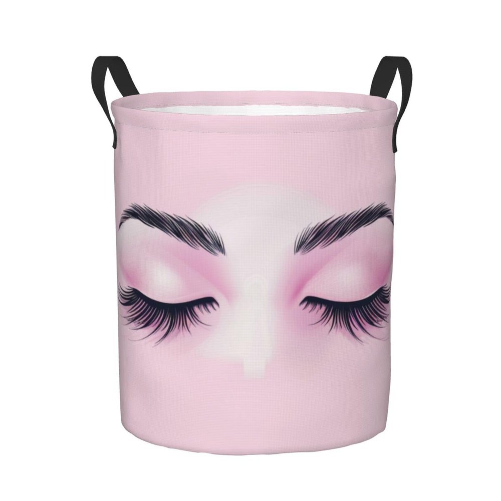 Foruidea Closed Eyes Pink Laundry Basket,Laundry Hamper,Collapsible Storage Bin, Oxford Fabric Clothes Baskets,Nursery Hamper For Home,Office,Dorm,Gift Basket, Medium