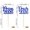 24 Pack Prom 2026 Graduation Cupcake Toppers Glitter 2026 Prom College Cupcake Picks for Congrats 2026 Graduation Class of 2026 Theme School Party Cake Decoration Supplies Blue view 2