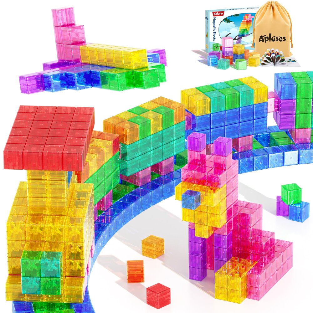 Apluses 45PCS Magnetic Blocks - Transparent Magnet Cubes, Toddler Building Blocks, Sensory Autism Gifts for Kids Ages 3+, Preschool Travel Toys for 3-5 Year Old Boys and Girls