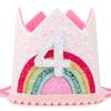 Atoden 4 Year Old Girl Birthday Gifts 4th Birthday Decorations Four Year Old Girl Rainbow Birthday Hat Birthday Headband Princess Tiara Birthday Crown Birthday Accessories for Party Photo Props view 1