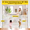 Reinforced 42 Tall x 100 Extra Wide Retractable Baby Gate for Large Openings Tall Baby Gates for Dogs Pet Gate with Rods to Prevent Crawling Through, Extra Wide Mesh Dog Gate, White view 4