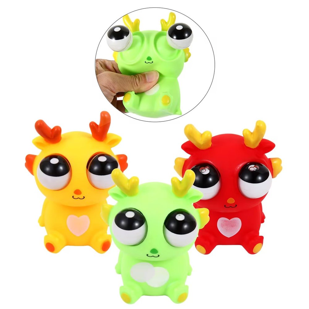 Cucue Simple Fidget Pop Toys - Portable, Calming Sensory Hand Toys for Fun & Stress Relief - Soft & Flexible Silicone Materials Keychain - Durable Poppers for Kids & Adults (Eye Popping Dragon-3 Pack)