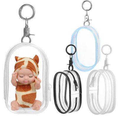 4 Pcs Clear Figure Display with Keychain, Portable Doll Storage Organizer, Zippered Hanging Boxes for Mini Figures, Assorted Colors